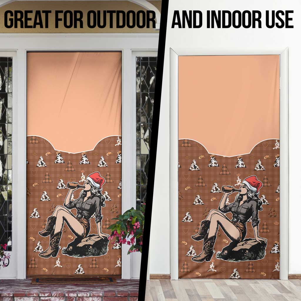 Western Yoke Door Cover Cowgirl Drinking Wine Christmas - Wonder Print Shop