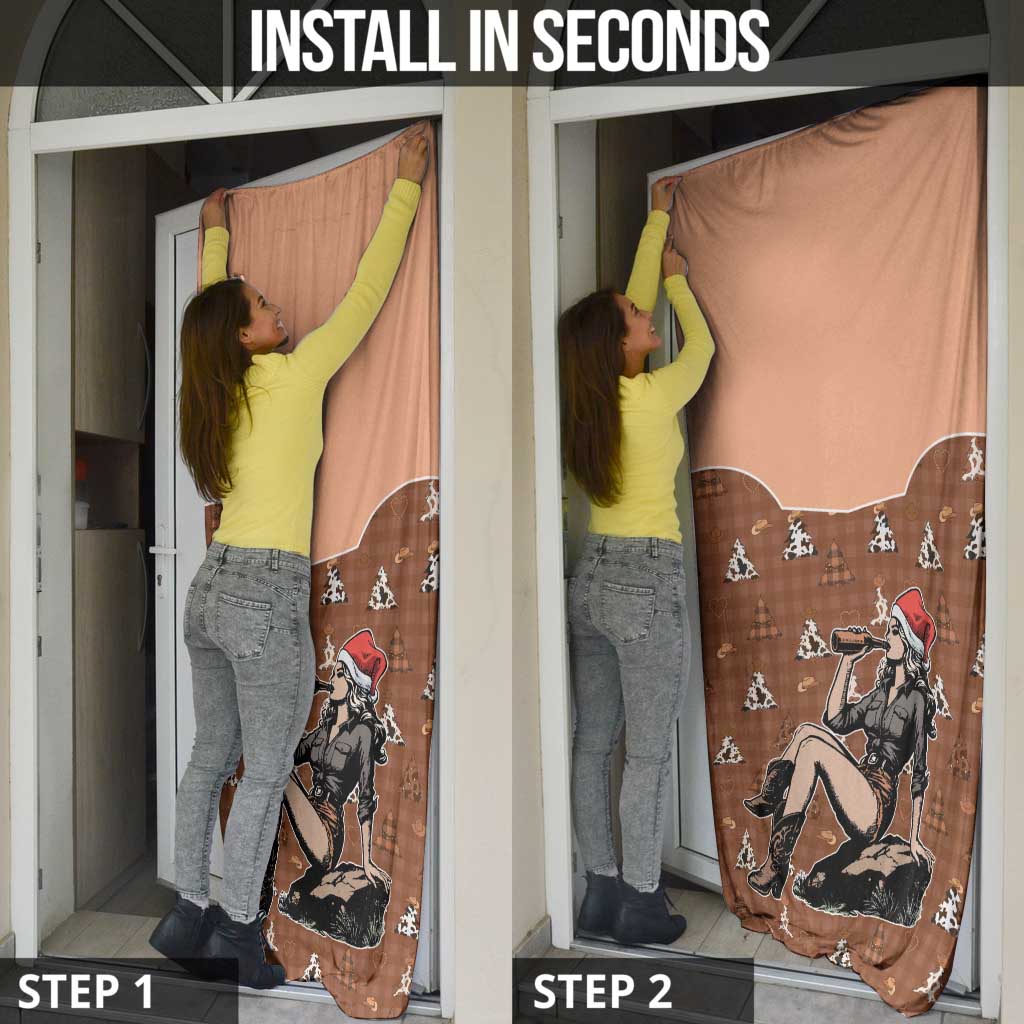 Western Yoke Door Cover Cowgirl Drinking Wine Christmas - Wonder Print Shop