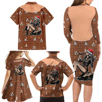 Western Yoke Family Matching Long Sleeve Bodycon Dress and Hawaiian Shirt Cowgirl Drinking Wine Christmas - Wonder Print Shop