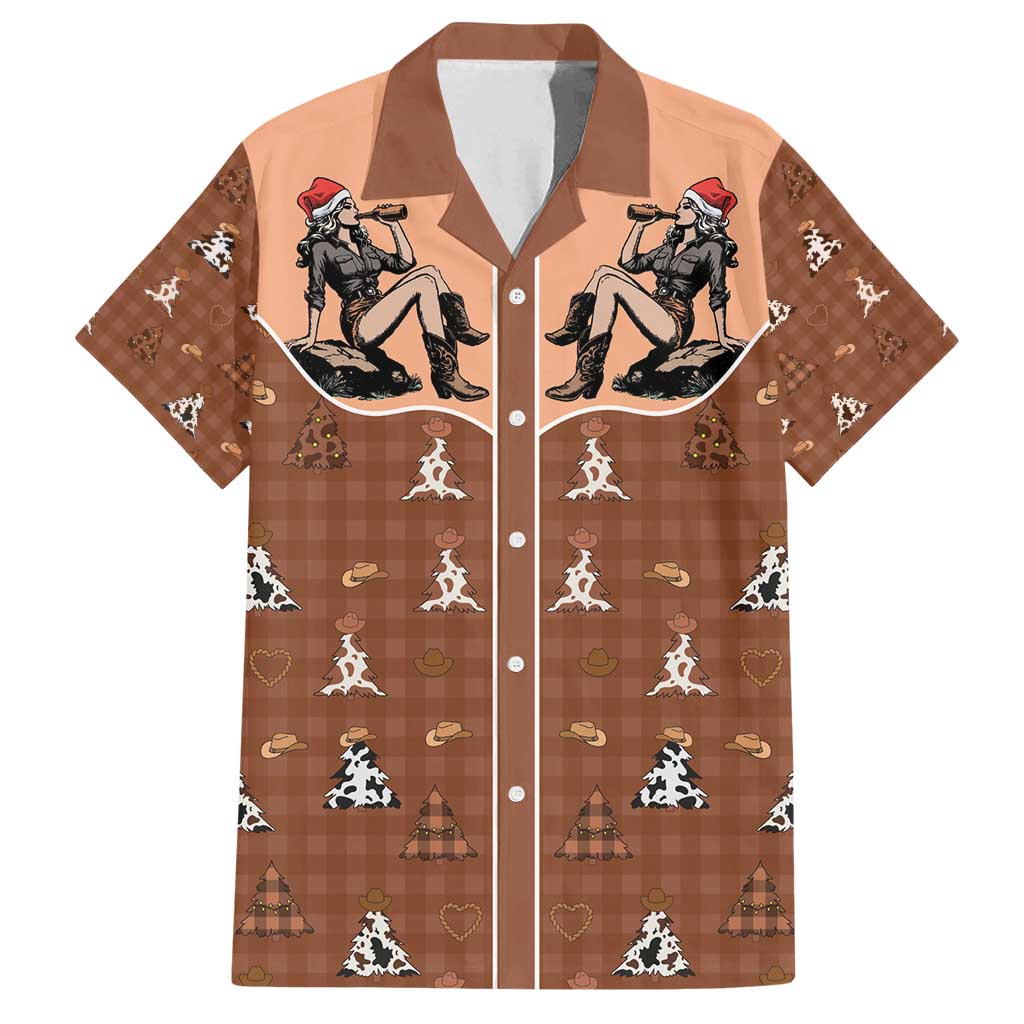 Western Yoke Family Matching Long Sleeve Bodycon Dress and Hawaiian Shirt Cowgirl Drinking Wine Christmas - Wonder Print Shop