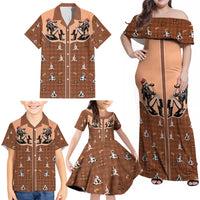 Western Yoke Family Matching Off Shoulder Maxi Dress and Hawaiian Shirt Cowgirl Drinking Wine Christmas - Wonder Print Shop