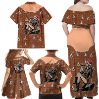 Western Yoke Family Matching Off Shoulder Maxi Dress and Hawaiian Shirt Cowgirl Drinking Wine Christmas - Wonder Print Shop