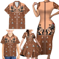 Western Yoke Family Matching Short Sleeve Bodycon Dress and Hawaiian Shirt Cowgirl Drinking Wine Christmas - Wonder Print Shop