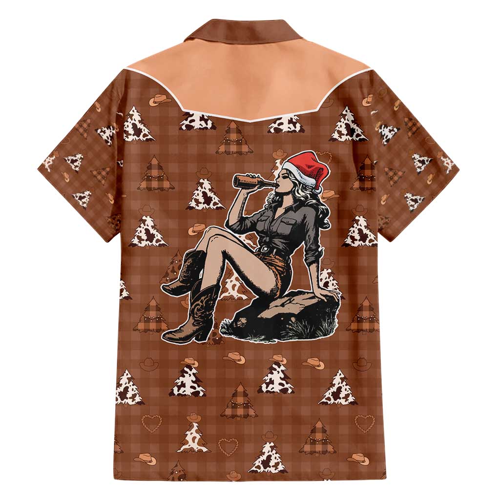 Western Yoke Family Matching Short Sleeve Bodycon Dress and Hawaiian Shirt Cowgirl Drinking Wine Christmas - Wonder Print Shop