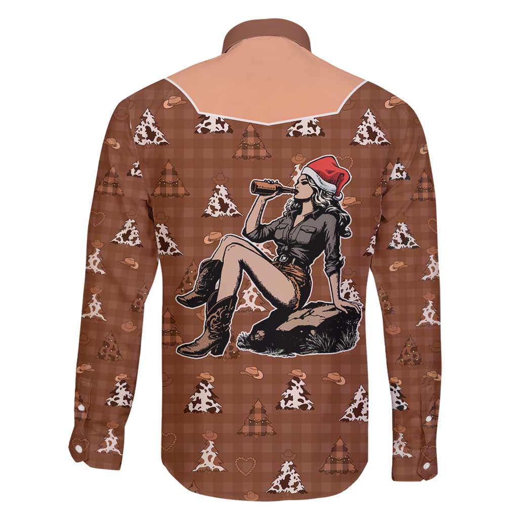 Western Yoke Family Matching Short Sleeve Bodycon Dress and Hawaiian Shirt Cowgirl Drinking Wine Christmas - Wonder Print Shop