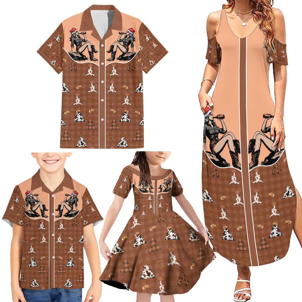 Western Yoke Family Matching Summer Maxi Dress and Hawaiian Shirt Cowgirl Drinking Wine Christmas - Wonder Print Shop
