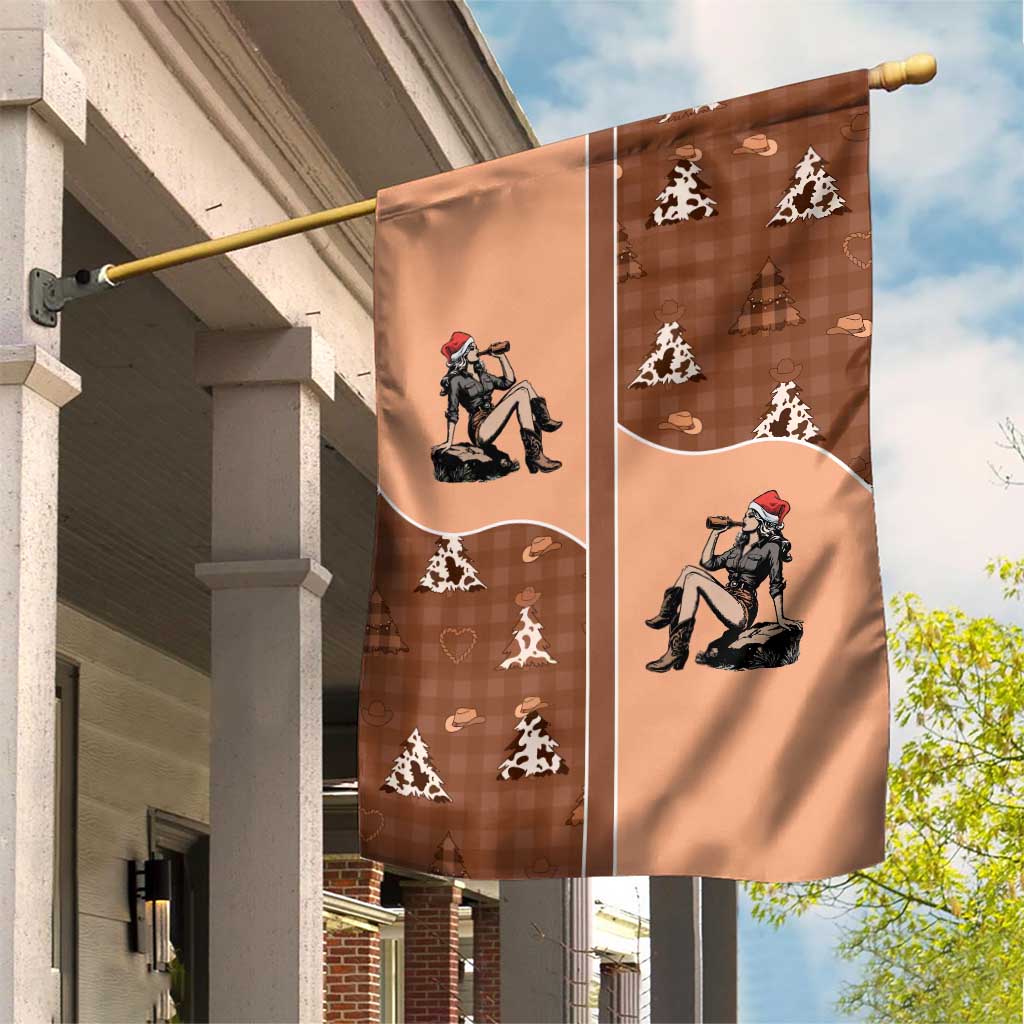 Western Yoke Garden Flag Cowgirl Drinking Wine Christmas - Wonder Print Shop