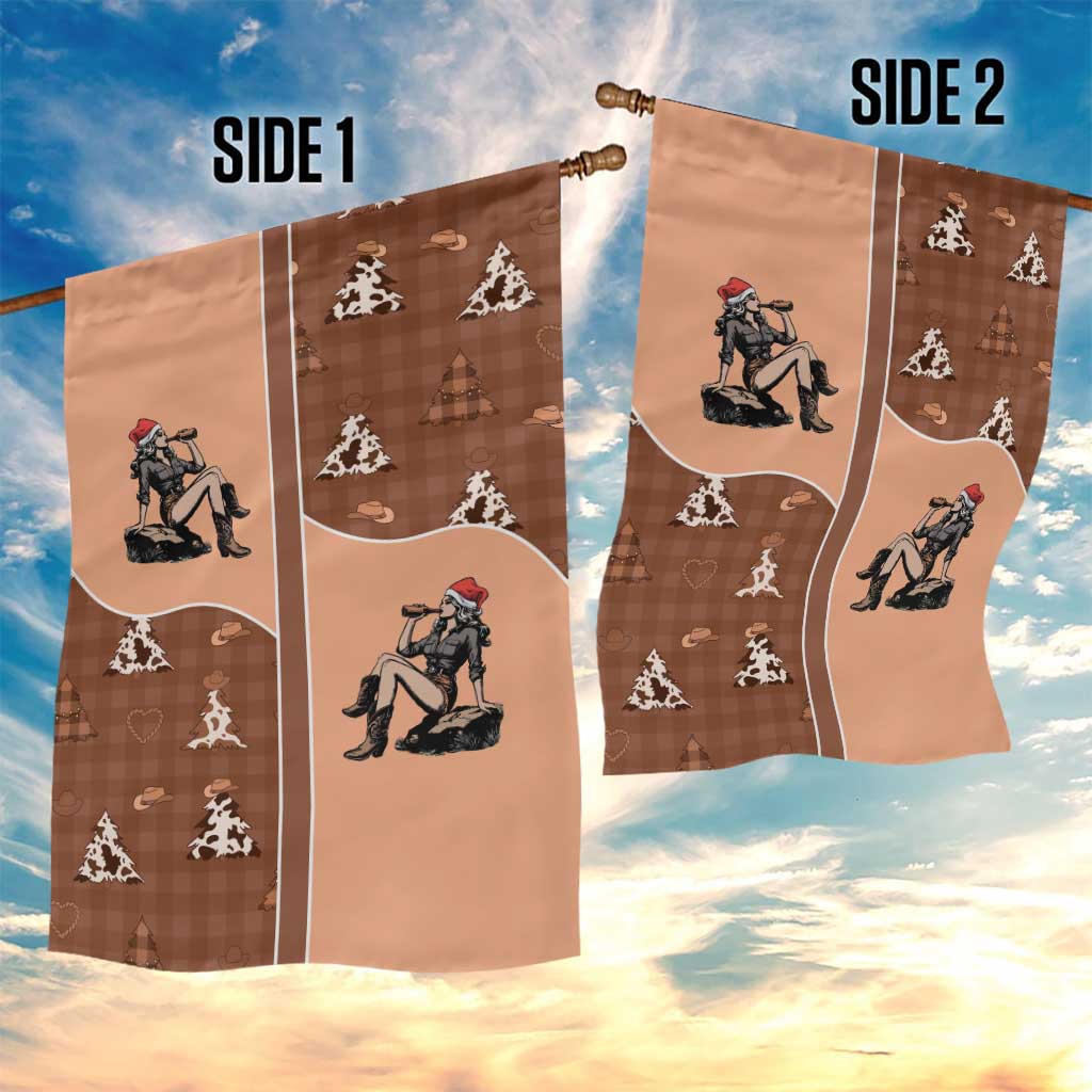 Western Yoke Garden Flag Cowgirl Drinking Wine Christmas - Wonder Print Shop