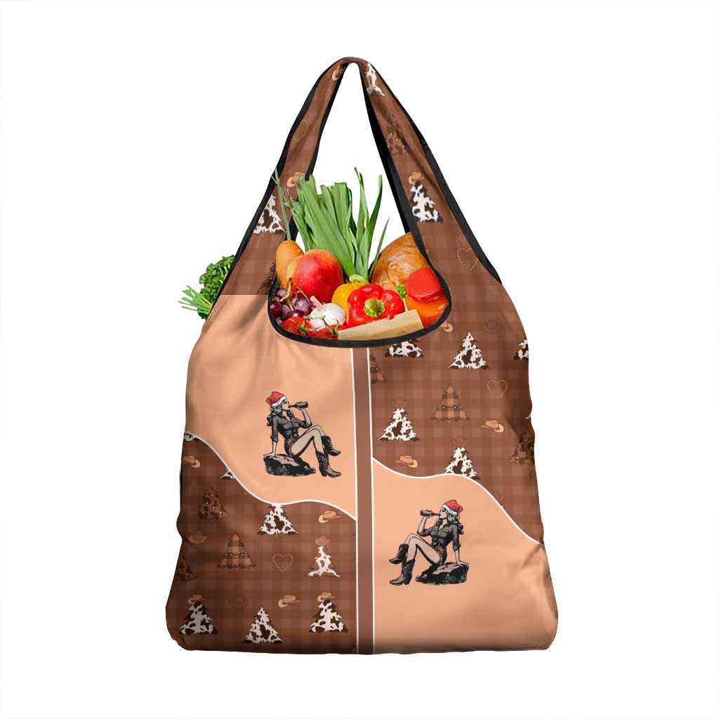 Western Yoke Grocery Bag Cowgirl Drinking Wine Christmas - Wonder Print Shop
