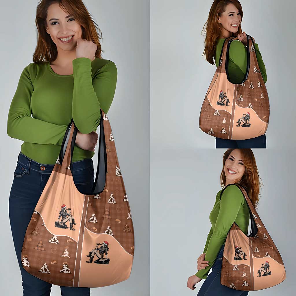 Western Yoke Grocery Bag Cowgirl Drinking Wine Christmas - Wonder Print Shop