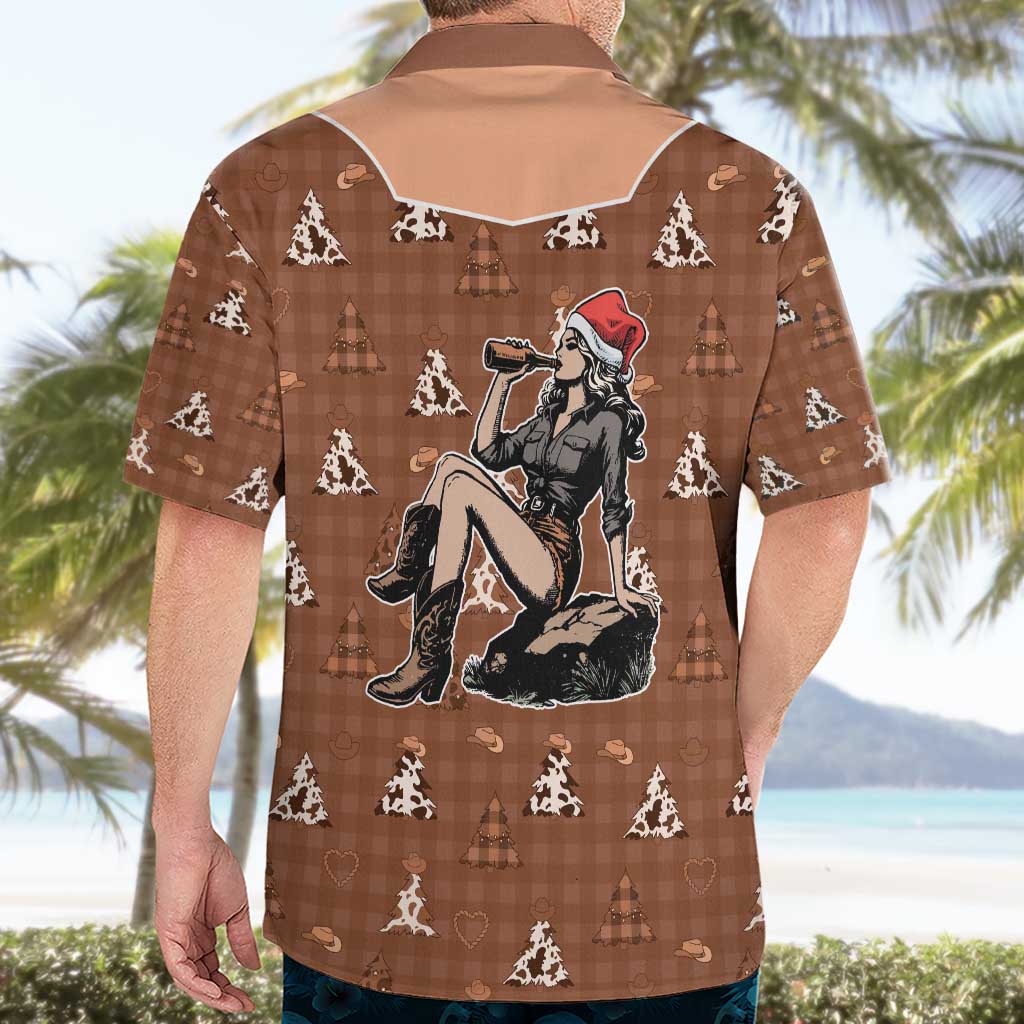 Western Yoke Hawaiian Shirt Cowgirl Drinking Wine Christmas - Wonder Print Shop