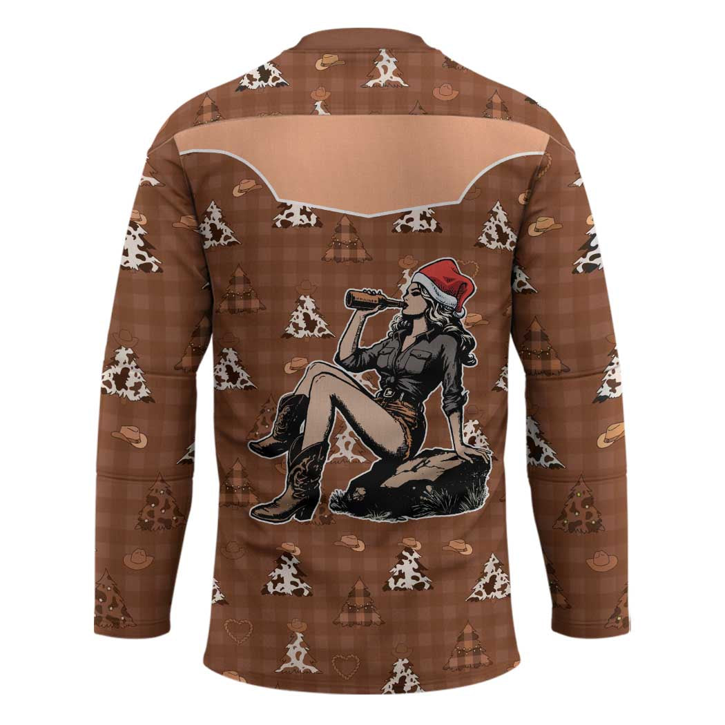 Western Yoke Hockey Jersey Cowgirl Drinking Wine Christmas - Wonder Print Shop