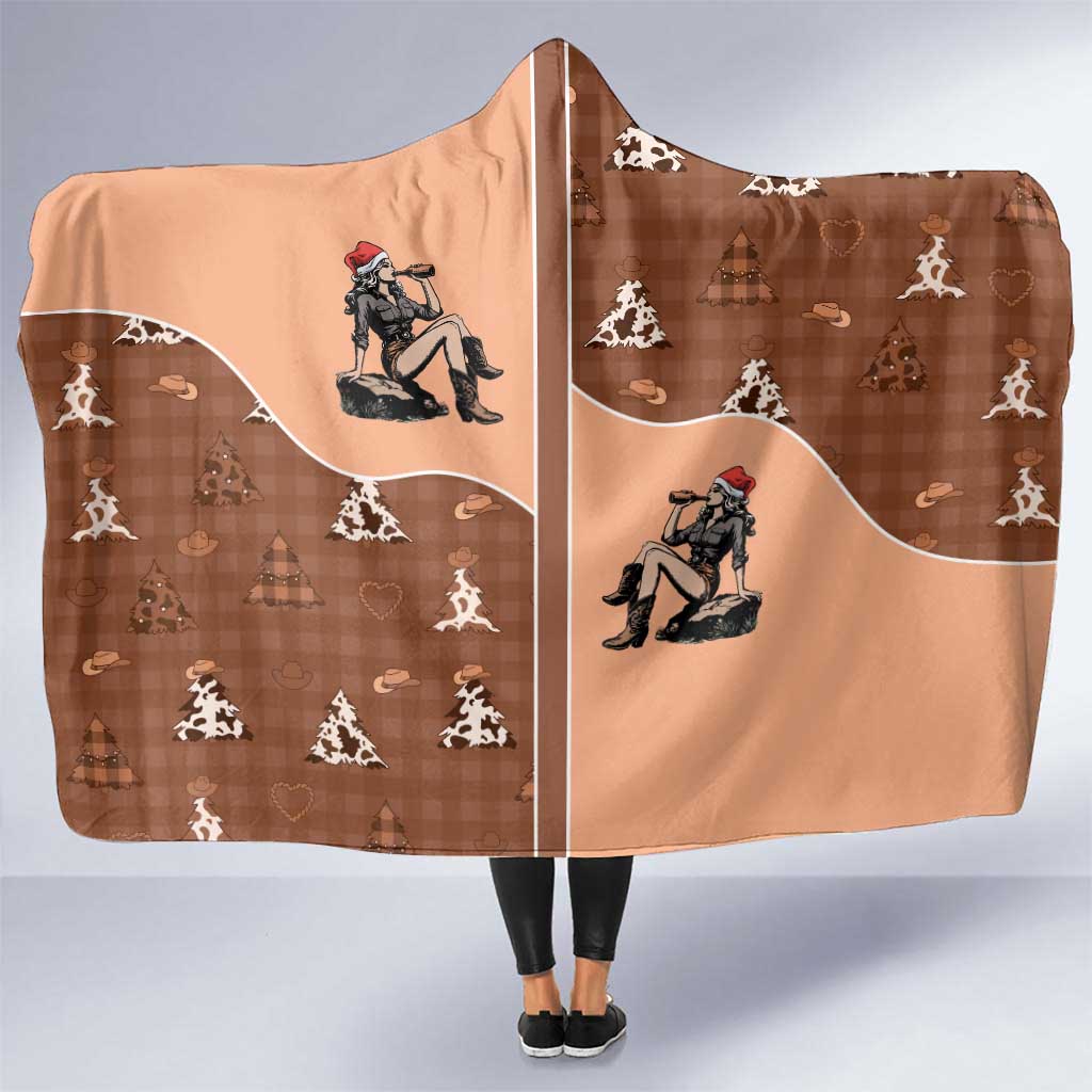 Western Yoke Hooded Blanket Cowgirl Drinking Wine Christmas - Wonder Print Shop
