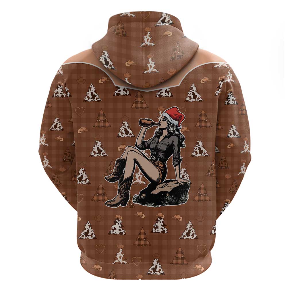 Western Yoke Hoodie Cowgirl Drinking Wine Christmas - Wonder Print Shop