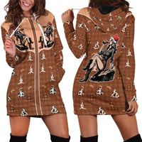 Western Yoke Hoodie Dress Cowgirl Drinking Wine Christmas - Wonder Print Shop