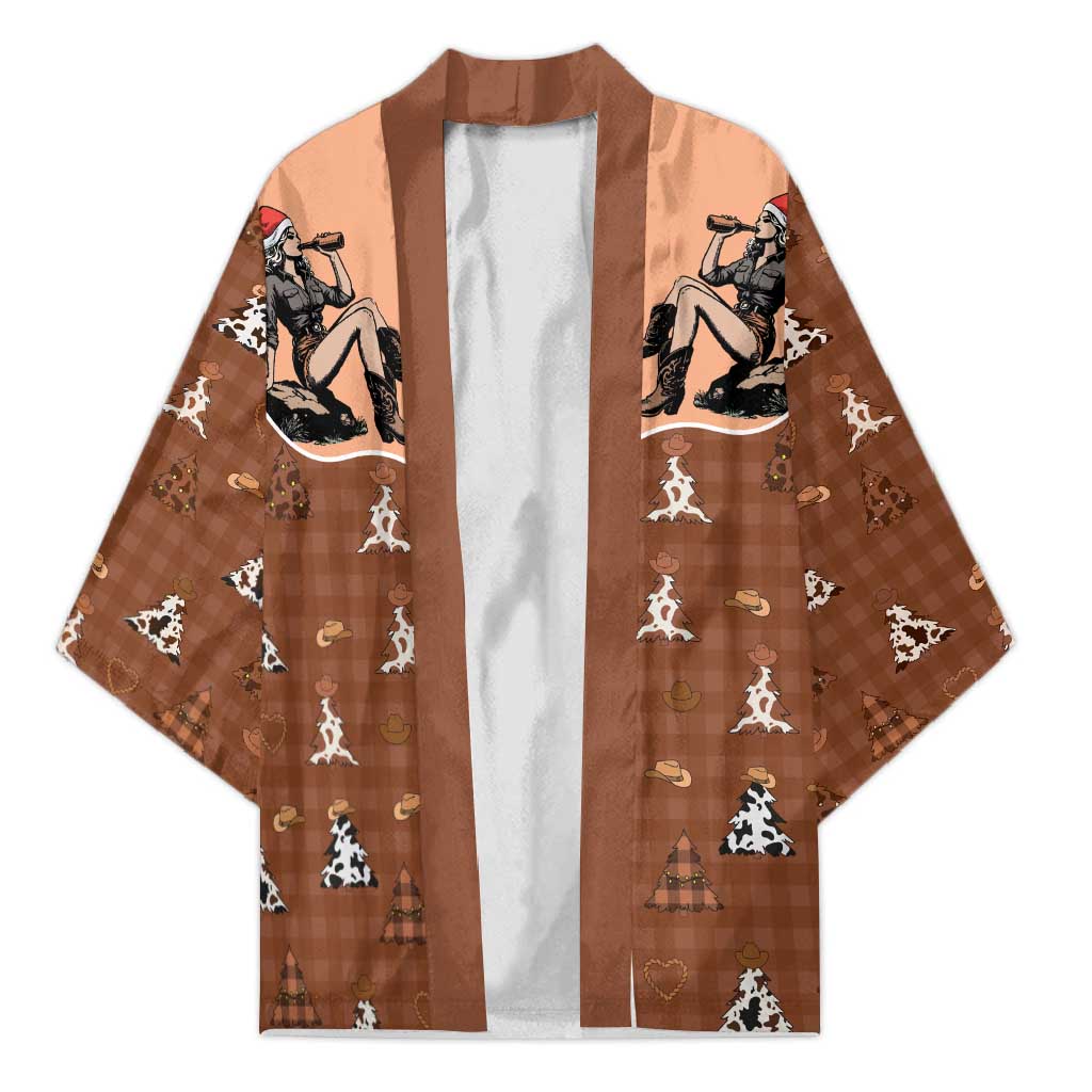 Western Yoke Kimono Cowgirl Drinking Wine Christmas - Wonder Print Shop