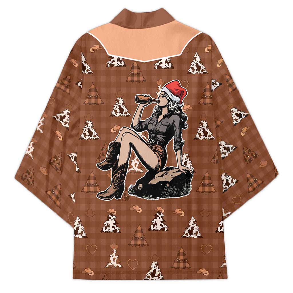 Western Yoke Kimono Cowgirl Drinking Wine Christmas - Wonder Print Shop