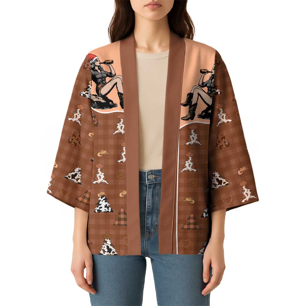 Western Yoke Kimono Cowgirl Drinking Wine Christmas - Wonder Print Shop