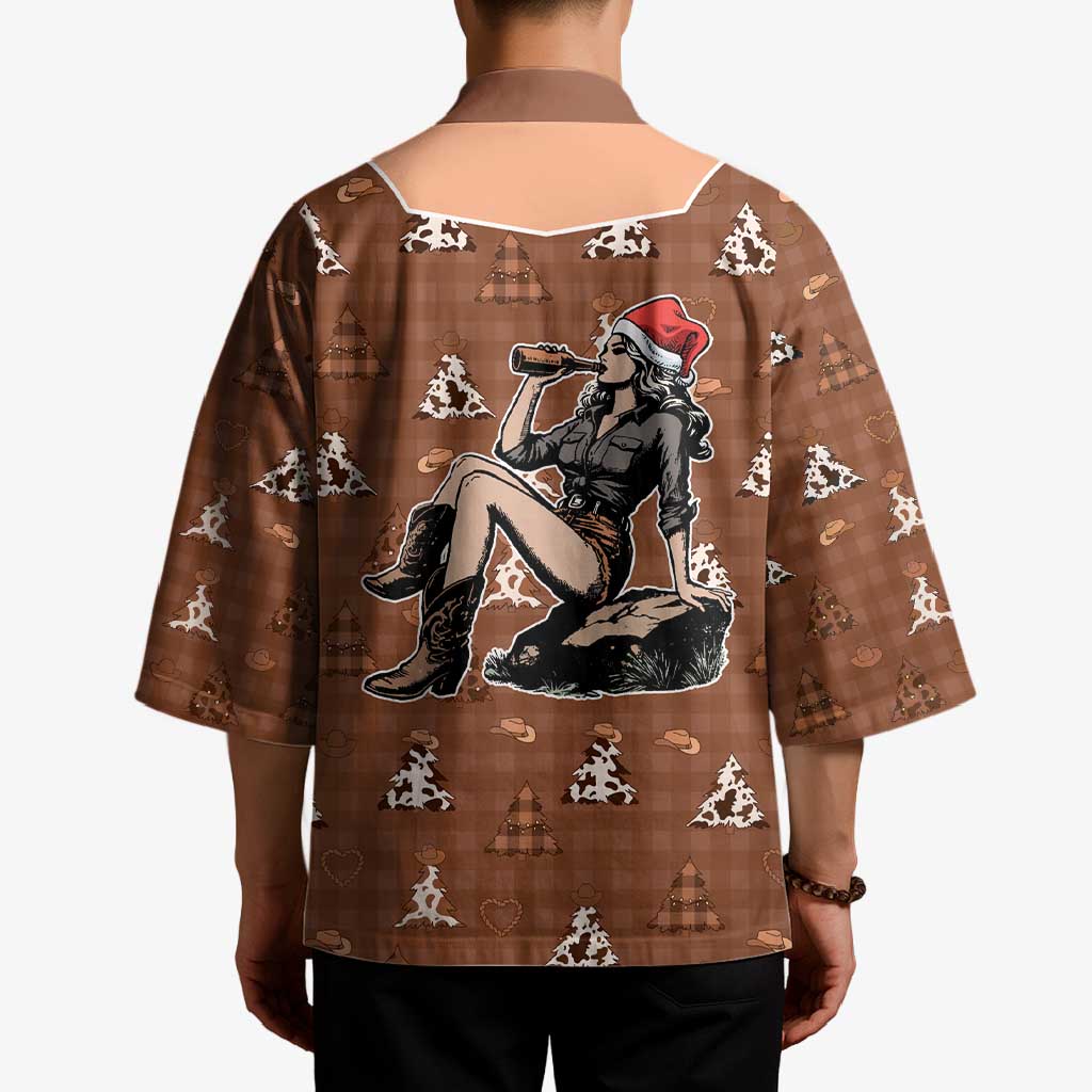 Western Yoke Kimono Cowgirl Drinking Wine Christmas - Wonder Print Shop
