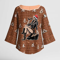 Western Yoke Kimono Sleeve Blouse Cowgirl Drinking Wine Christmas - Wonder Print Shop