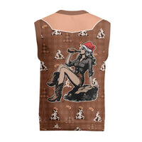 Western Yoke Christmas Knitted V-Neck Vest Cowgirl Drinking Wine Christmas - Wonder Print Shop