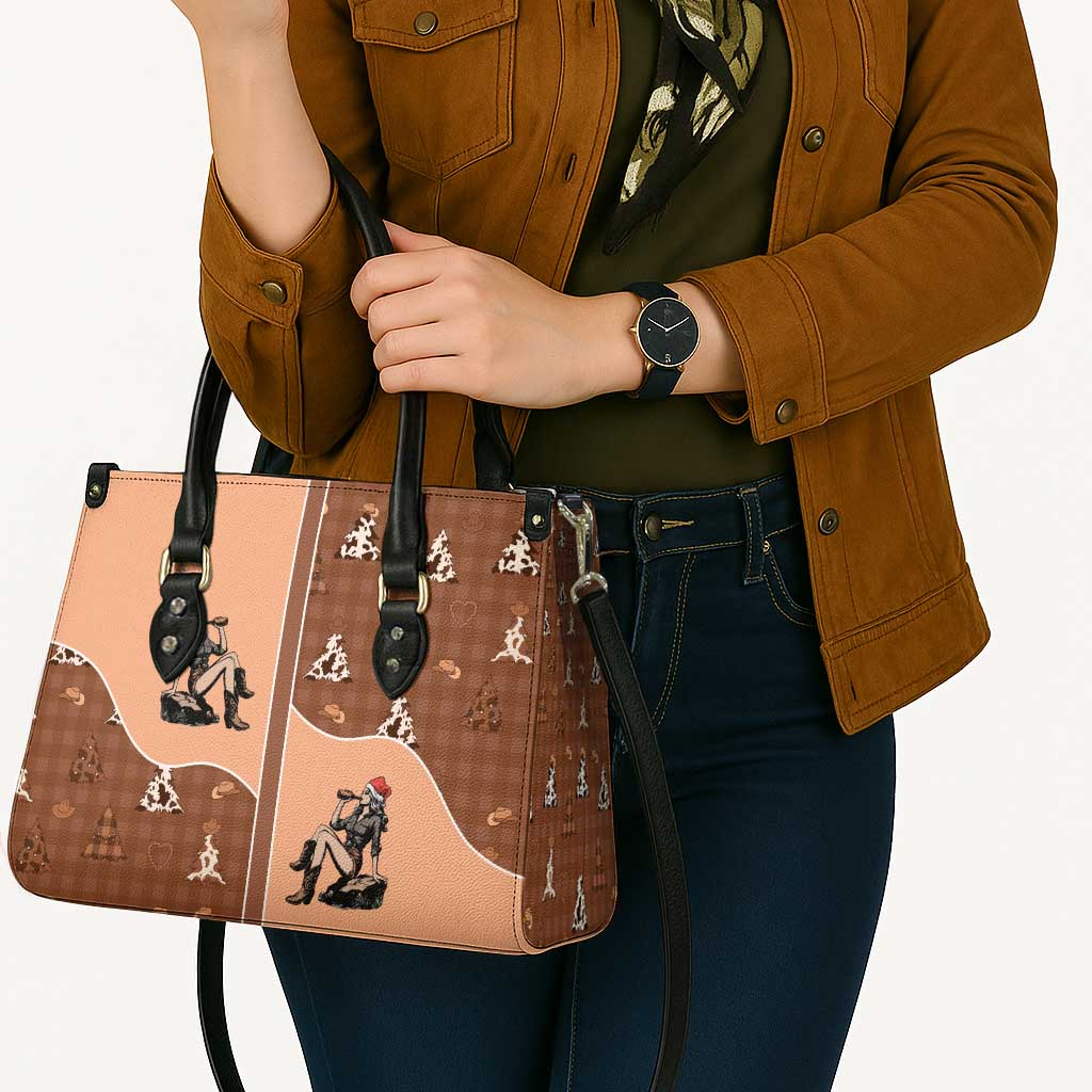 Western Yoke Leather Bag Cowgirl Drinking Wine Christmas - Wonder Print Shop