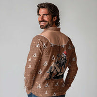 Western Yoke Long Sleeve Polo Shirt Cowgirl Drinking Wine Christmas - Wonder Print Shop