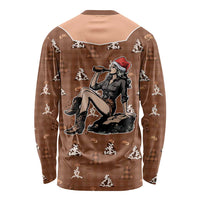 Western Yoke Long Sleeve Shirt Cowgirl Drinking Wine Christmas - Wonder Print Shop