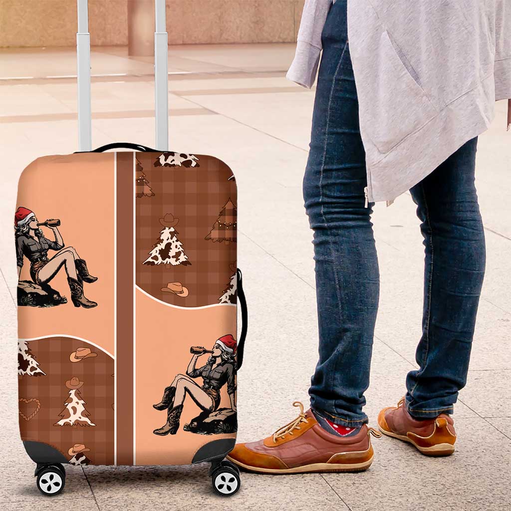 Western Yoke Luggage Cover Cowgirl Drinking Wine Christmas - Wonder Print Shop