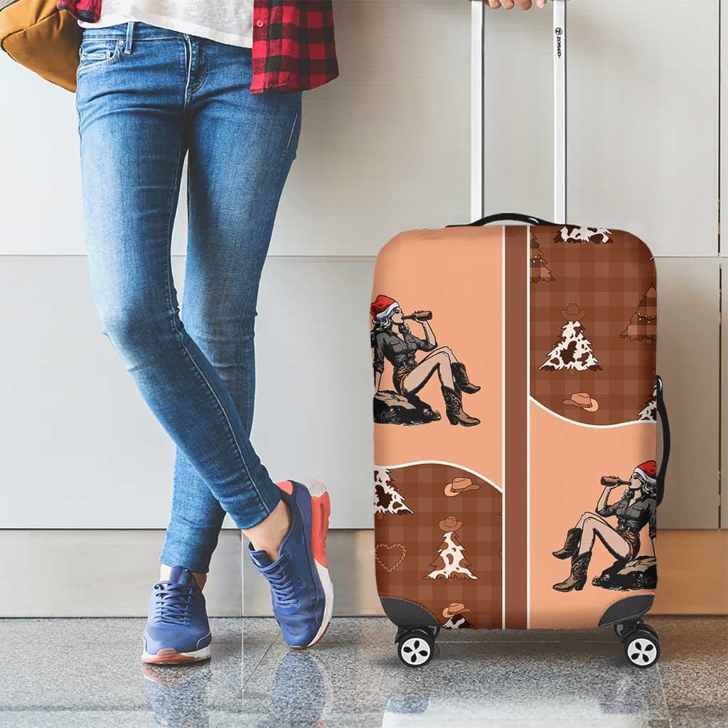 Western Yoke Luggage Cover Cowgirl Drinking Wine Christmas - Wonder Print Shop