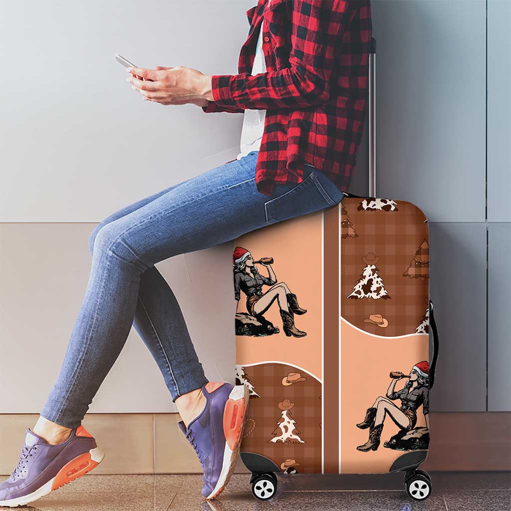 Western Yoke Luggage Cover Cowgirl Drinking Wine Christmas - Wonder Print Shop