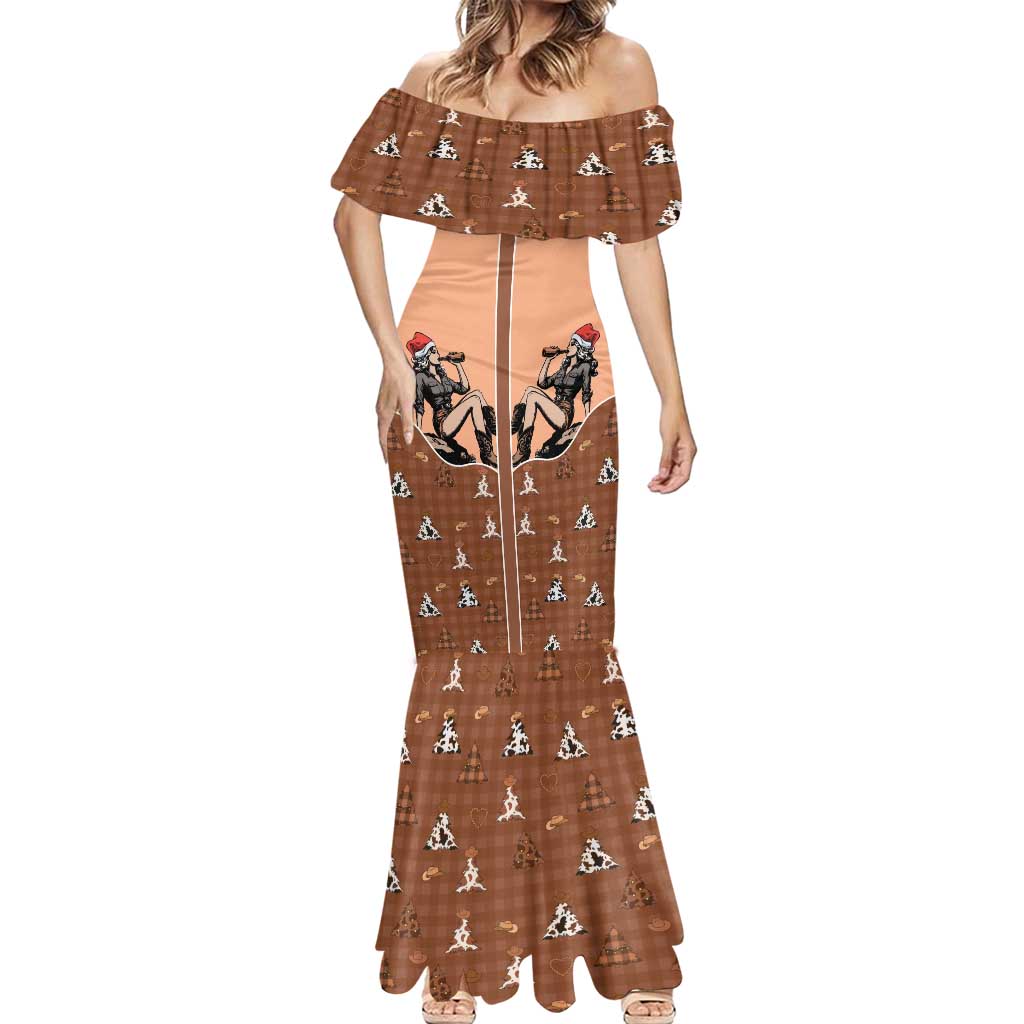 Western Yoke Mermaid Dress Cowgirl Drinking Wine Christmas - Wonder Print Shop