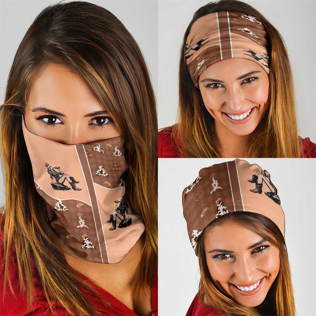 Western Yoke Neck Gaiter Cowgirl Drinking Wine Christmas - Wonder Print Shop