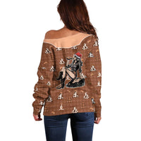 Western Yoke Off Shoulder Sweater Cowgirl Drinking Wine Christmas - Wonder Print Shop