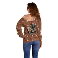 Western Yoke Off Shoulder Sweater Cowgirl Drinking Wine Christmas - Wonder Print Shop