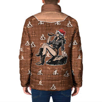 Western Yoke Padded Jacket Cowgirl Drinking Wine Christmas - Wonder Print Shop