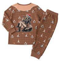 Western Yoke Christmas Pajama Set Cowgirl Drinking Wine Christmas - Wonder Print Shop