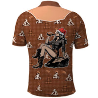Western Yoke Polo Shirt Cowgirl Drinking Wine Christmas - Wonder Print Shop