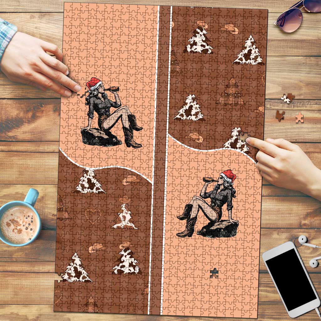 Western Yoke Puzzle Cowgirl Drinking Wine Christmas - Wonder Print Shop
