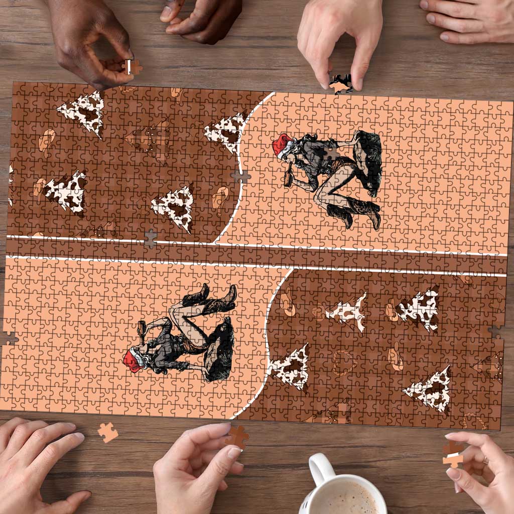 Western Yoke Puzzle Cowgirl Drinking Wine Christmas - Wonder Print Shop