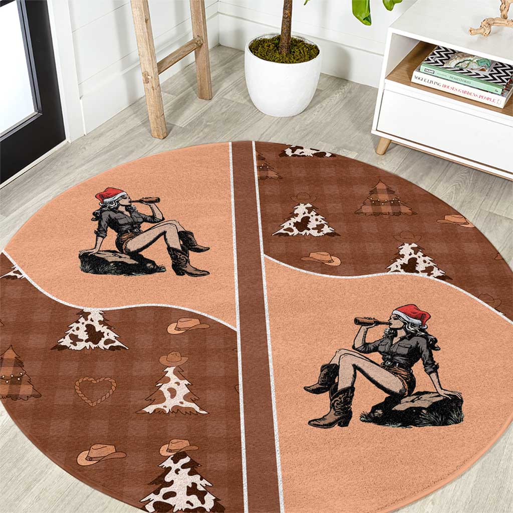 Western Yoke Round Carpet Cowgirl Drinking Wine Christmas - Wonder Print Shop
