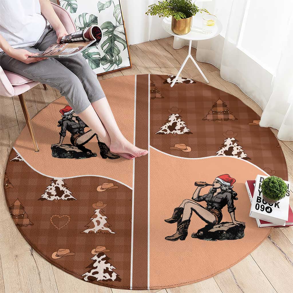 Western Yoke Round Carpet Cowgirl Drinking Wine Christmas - Wonder Print Shop