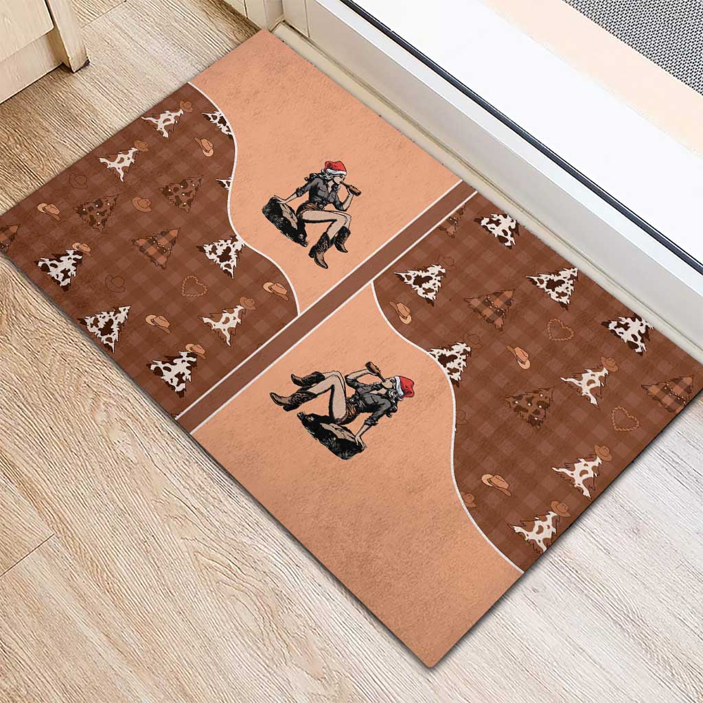 Western Yoke Rubber Doormat Cowgirl Drinking Wine Christmas - Wonder Print Shop