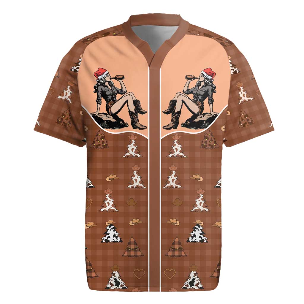 Western Yoke Rugby Jersey Cowgirl Drinking Wine Christmas - Wonder Print Shop