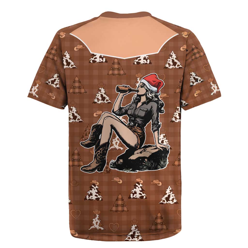 Western Yoke Rugby Jersey Cowgirl Drinking Wine Christmas - Wonder Print Shop