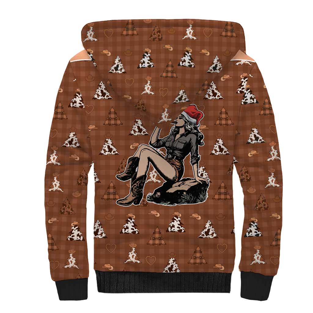 Western Yoke Sherpa Hoodie Cowgirl Drinking Wine Christmas - Wonder Print Shop