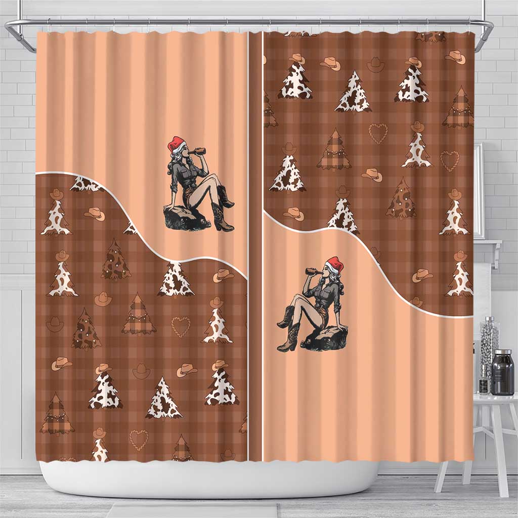 Western Yoke Shower Curtain Cowgirl Drinking Wine Christmas - Wonder Print Shop