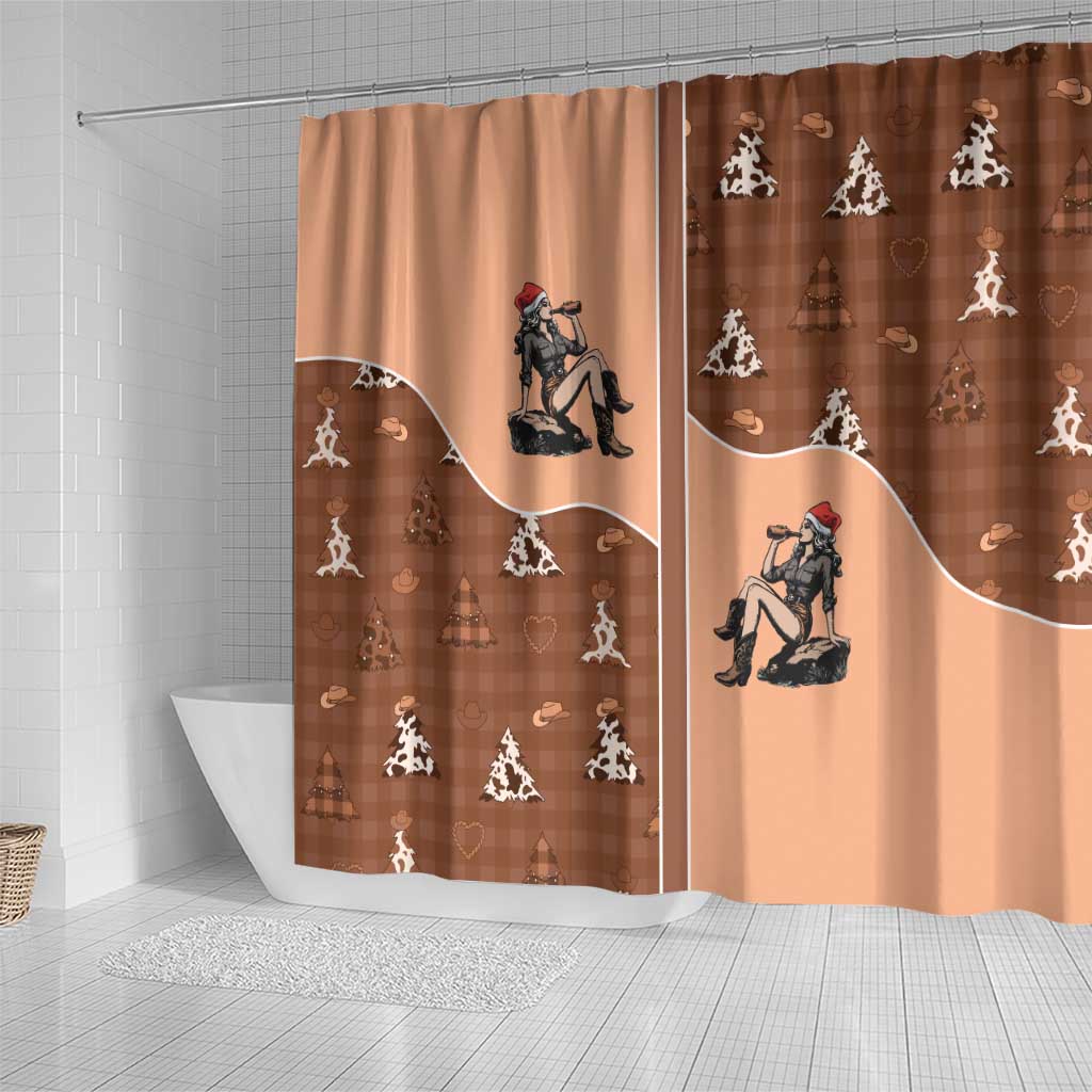 Western Yoke Shower Curtain Cowgirl Drinking Wine Christmas - Wonder Print Shop