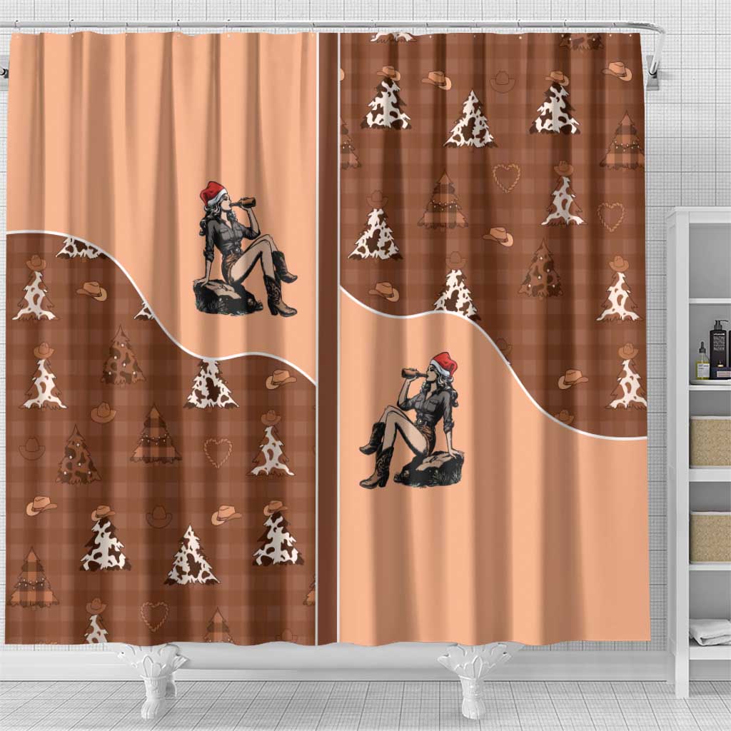 Western Yoke Shower Curtain Cowgirl Drinking Wine Christmas - Wonder Print Shop