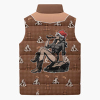 Western Yoke Sleeveless Puffer Jacket Cowgirl Drinking Wine Christmas - Wonder Print Shop
